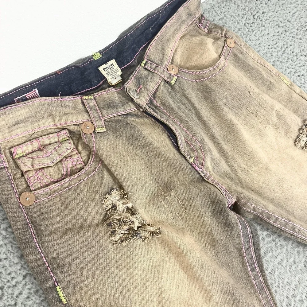 True Religion Ricky Jeans Mens 40x38 Distressed Relaxed Straight Denim Urban Cow